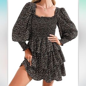 Black Floral Tiered Dress